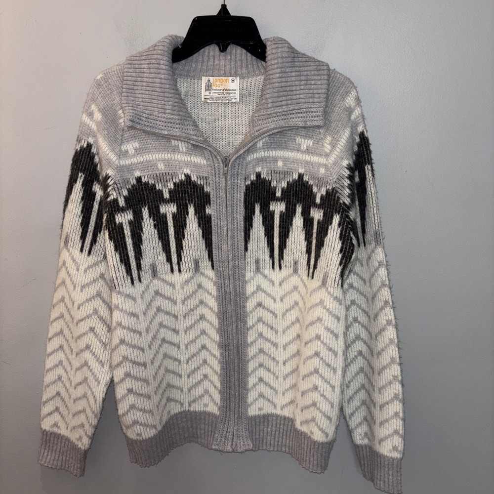 VTG 80's London Fog Full Zip Gray Knit Cardigan Sweater Women's M Grandmacore
